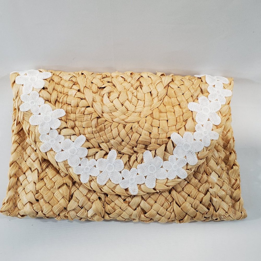 Straw Envelope Clutch with Embellishments - NEW!